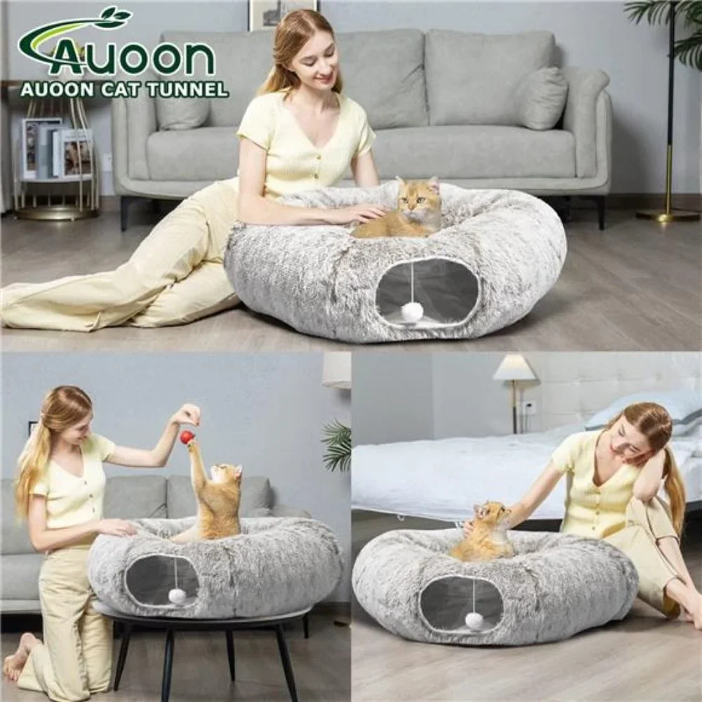 Cat Tunnel Bed with Central Mat Big Tube Playground Toys Soft Plush Material